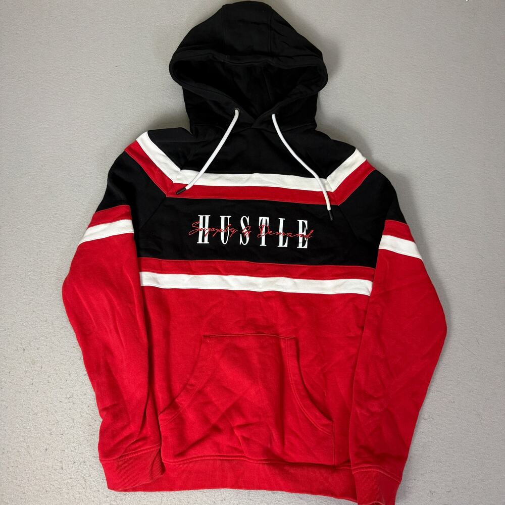 Supply & Demand Hustle Pullover Hoodie Men’s M Red Black White Colorblock